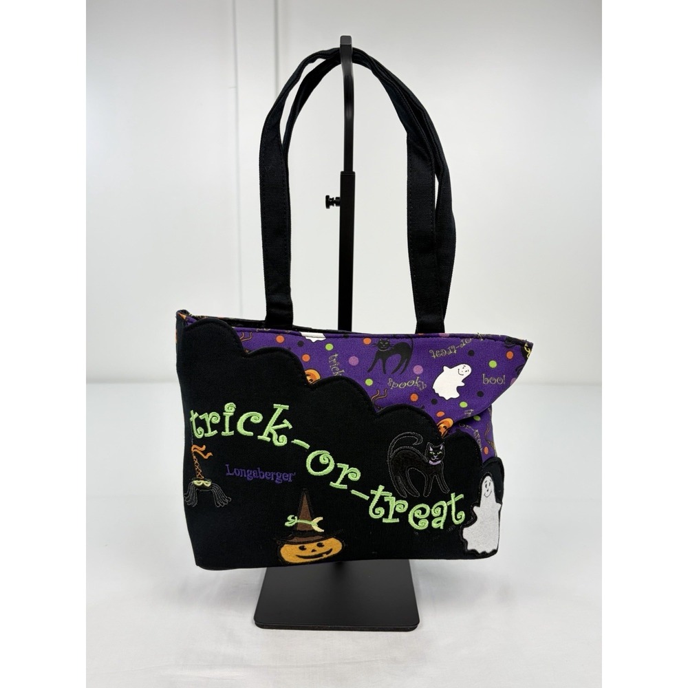 Vintage New Longaberger Halloween Trick or Treat Tote Bag Purple Canvas Purse